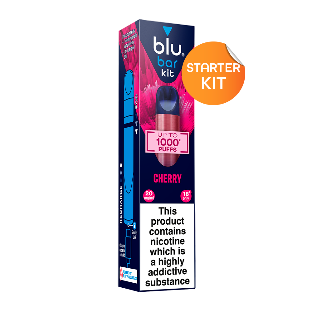 Blu Bar Rechargeable Starter Kit With Cherry Vape Pod 1000